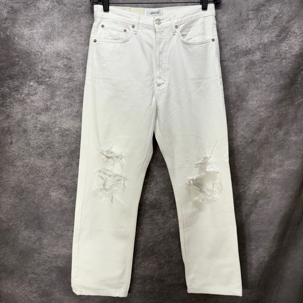 AGOLDE 90s Mid Rise Loose Fit Jeans Womens 27 Vanish White Ripped Distressed